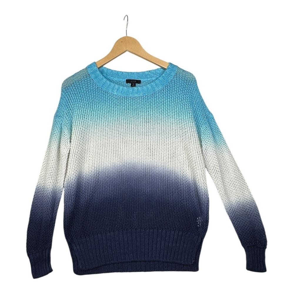 J. Crew Linen Monaco Beach Sweater size Small Blue Raw Indigo Ombre Dip Dyed